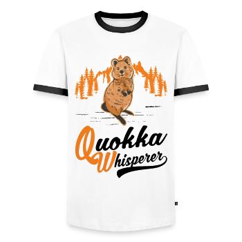 Quokka Whisperer Short-tailed Kangaroo - Men's Ringer Shirt - white/black - Front - AI Model Female 172 light (172cm) & AI Model Male 178 dark (178cm)
