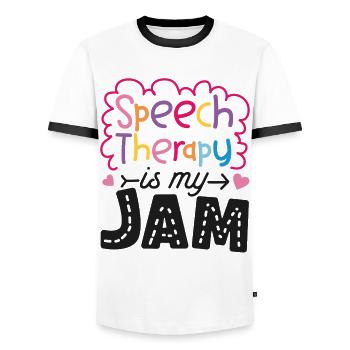 Assistant orthophoniste - T-shirt contrasté Homme - blanc/noir - Devant - AI Model Female 172 light (172cm) & AI Model Male 178 dark (178cm)