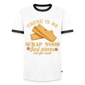 There Is No Scrap Wood Woodworking - Men's Ringer Shirt - white/black - Front - AI Model Female 172 light (172cm) & AI Model Male 178 dark (178cm)