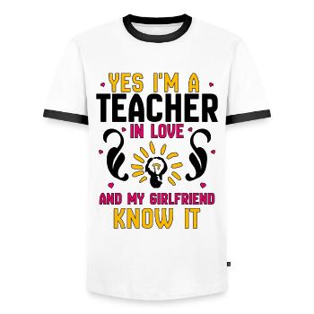 Yes I'm a teacher in love and my girlfriend know - Männer Kontrast-T-Shirt - Weiß/Schwarz - Vorne - AI Model Female 172 light (172cm) & AI Model Male 178 dark (178cm)