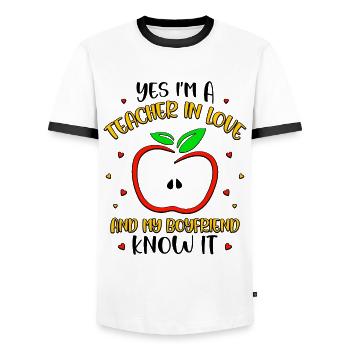 Yes I'm a teacher in love and my girlfriend know - Männer Kontrast-T-Shirt - Weiß/Schwarz - Vorne - AI Model Female 172 light (172cm) & AI Model Male 178 dark (178cm)