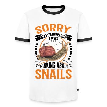 Snail Gift Vineyard Snail - Men's Ringer Shirt - white/black - Front - AI Model Female 172 light (172cm) & AI Model Male 178 dark (178cm)