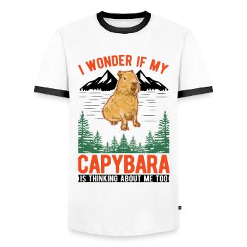 Capybara Wasserschwein Capibara - Men's Ringer Shirt - white/black - Front - AI Model Female 172 light (172cm) & AI Model Male 178 dark (178cm)