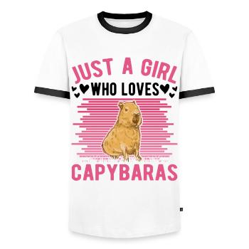 Just a Girl Who loves Capybaras Capybara Mädchen - Men's Ringer Shirt - white/black - Front - AI Model Female 172 light (172cm) & AI Model Male 178 dark (178cm)