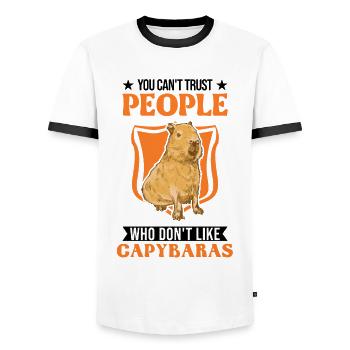 Capybara Gift Capibara - Men's Ringer Shirt - white/black - Front - AI Model Female 172 light (172cm) & AI Model Male 178 dark (178cm)
