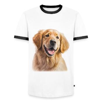 Süßer Golden Retriever Welpe für Hundebesitzer - Männer Kontrast-T-Shirt - Weiß/Schwarz - Vorne - AI Model Female 172 light (172cm) & AI Model Male 178 dark (178cm)
