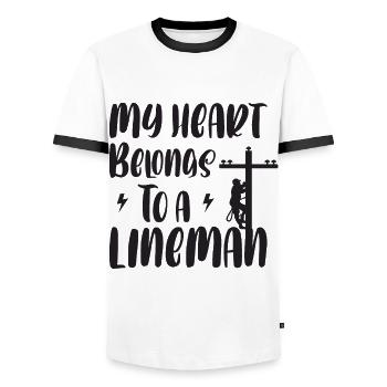 Drôle mon cœur appartient à un juge de ligne pour un monteur de lignes - T-shirt contrasté Homme - blanc/noir - Devant - AI Model Female 172 light (172cm) & AI Model Male 178 dark (178cm)