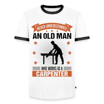 Carpenter Old Man Saying Men's Gift - Men's Ringer Shirt - white/black - Front - AI Model Female 172 light (172cm) & AI Model Male 178 dark (178cm)