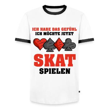 ich möchte jetzt Skat spielen - Männer Kontrast-T-Shirt - Weiß/Schwarz - Vorne - AI Model Female 172 light (172cm) & AI Model Male 178 dark (178cm)