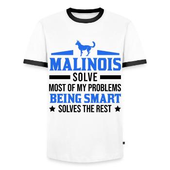Cadeau Malinois Berger Belge - T-shirt contrasté Homme - blanc/noir - Devant - AI Model Female 172 light (172cm) & AI Model Male 178 dark (178cm)