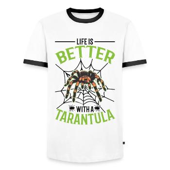 La vie est meilleure avec une tarentule - T-shirt contrasté Homme - blanc/noir - Devant - AI Model Female 172 light (172cm) & AI Model Male 178 dark (178cm)