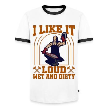 Forgeron J’aime ça Forgeage humide et sale - T-shirt contrasté Homme - blanc/noir - Devant - AI Model Female 172 light (172cm) & AI Model Male 178 dark (178cm)