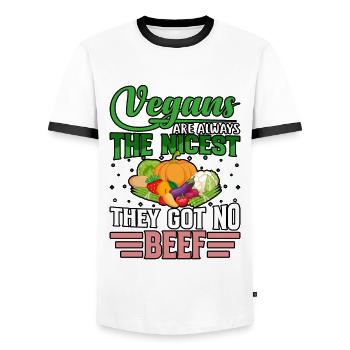 Vegans are always the nicest they got no beef - Men's Ringer Shirt - white/black - Front - AI Model Female 172 light (172cm) & AI Model Male 178 dark (178cm)