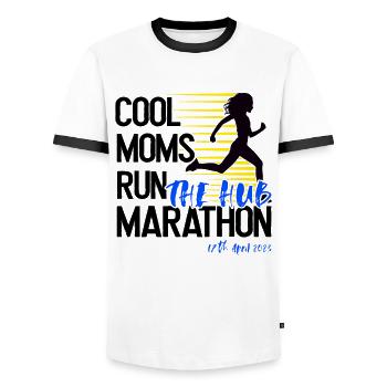 Marathon 17. April 2023 im Hub of the Universe - Männer Kontrast-T-Shirt - Weiß/Schwarz - Vorne - AI Model Female 172 light (172cm) & AI Model Male 178 dark (178cm)