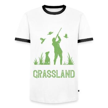 Wachteljäger Vogeljagd - T-shirt contrasté Homme - blanc/noir - Devant - AI Model Female 172 light (172cm) & AI Model Male 178 dark (178cm)