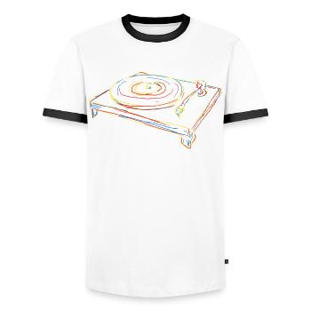 Plattenspieler Vinyl Schallplatte - Männer Kontrast-T-Shirt - Weiß/Schwarz - Vorne - AI Model Female 172 light (172cm) & AI Model Male 178 dark (178cm)