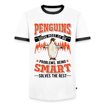 Penguin Gift Penguin - Men's Ringer Shirt - white/black - Front - AI Model Female 172 light (172cm) & AI Model Male 178 dark (178cm)