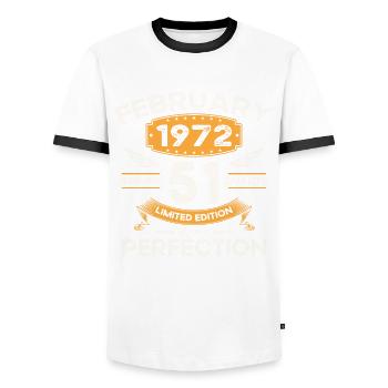 Né en 1972 Vintage 51ème anniversaire rétro - T-shirt contrasté Homme - blanc/noir - Devant - AI Model Female 172 light (172cm) & AI Model Male 178 dark (178cm)