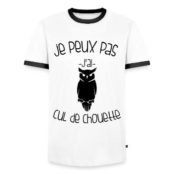 Je Peux Pas J'ai Cul de Chouette - T-shirt contrasté Homme - blanc/noir - Devant - AI Model Female 172 light (172cm) & AI Model Male 178 dark (178cm)