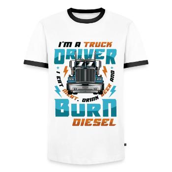Truck driver eats meat and drinks beer - Men's Ringer Shirt - white/black - Front - AI Model Female 172 light (172cm) & AI Model Male 178 dark (178cm)