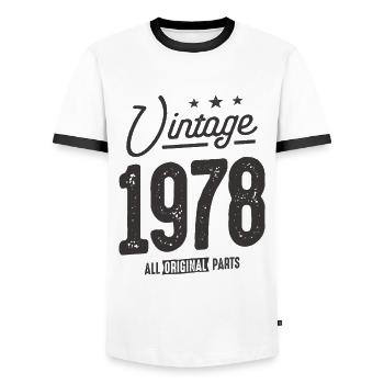 Vintage 1978 - 45th Birthday Classic Born 1978 - Men's Ringer Shirt - white/black - Front - AI Model Female 172 light (172cm) & AI Model Male 178 dark (178cm)