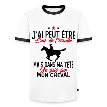Je suis à cheval - cadeau humour cheval équitation - T-shirt contrasté Homme - blanc/noir - Devant - AI Model Female 172 light (172cm) & AI Model Male 178 dark (178cm)