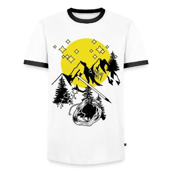 Tyrol Alpes Montagnes Pleine Lune Montagnes Alpiniste Alm - T-shirt contrasté Homme - blanc/noir - Devant - AI Model Female 172 light (172cm) & AI Model Male 178 dark (178cm)