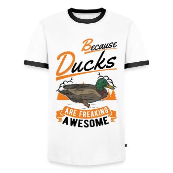 Duck Gift Duck Breeder - Men's Ringer Shirt - white/black - Front - AI Model Female 172 light (172cm) & AI Model Male 178 dark (178cm)