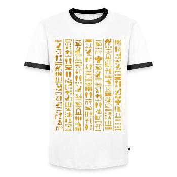 Egyptian Hieroglyphics For Archeologist - Men's Ringer Shirt - white/black - Front - AI Model Female 172 light (172cm) & AI Model Male 178 dark (178cm)