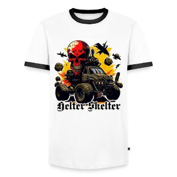 Monster truck avec crâne et plein de destruction - T-shirt contrasté Homme - blanc/noir - Devant - AI Model Female 172 light (172cm) & AI Model Male 178 dark (178cm)