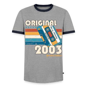 Cassette du 20e anniversaire Février Né en 2003 - T-shirt contrasté Homme - gris/marine  - Devant - AI Model Female 172 light (172cm) & AI Model Male 178 light (178cm)