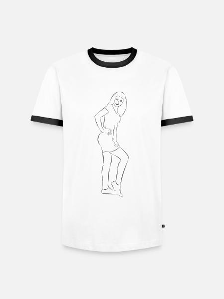 hübsche Frau gezeichnet - Männer Kontrast-T-Shirt - Weiß/Schwarz