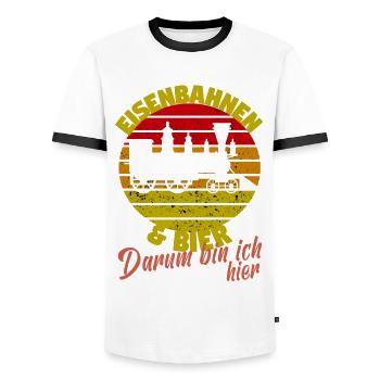 eisenbahnen bier Dampflok Lokführer Eisenbahner - Männer Kontrast-T-Shirt - Weiß/Schwarz - Vorne - AI Model Female 172 light (172cm) & AI Model Male 178 dark (178cm)