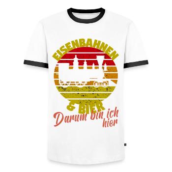 Lokführer Dampflok Eisenbahner Eisenbahn Lok Bahn - Männer Kontrast-T-Shirt - Weiß/Schwarz - Vorne - AI Model Female 172 light (172cm) & AI Model Male 178 dark (178cm)
