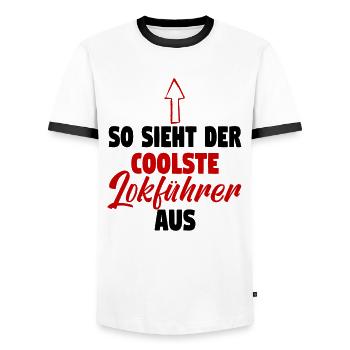 Dampflok Lokführer Eisenbahner Eisenbahn Lok Bahn - Männer Kontrast-T-Shirt - Weiß/Schwarz - Vorne - AI Model Female 172 light (172cm) & AI Model Male 178 dark (178cm)