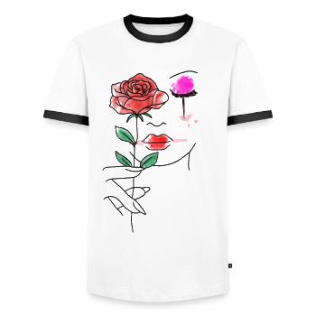 Clowncore Aesthetic Red Rose - Men's Ringer Shirt - white/black - Front - AI Model Female 172 light (172cm) & AI Model Male 178 dark (178cm)
