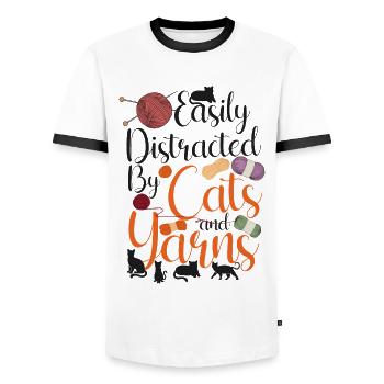 Tricoter Knitter Cat facilement - T-shirt contrasté Homme - blanc/noir - Devant - AI Model Female 172 light (172cm) & AI Model Male 178 dark (178cm)