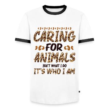 Prendre soin des animaux - refuge pour animaux, amoureux des animaux - T-shirt contrasté Homme - blanc/noir - Devant - AI Model Female 172 light (172cm) & AI Model Male 178 dark (178cm)
