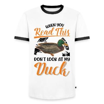 Duck lover gift duck breeder - Men's Ringer Shirt - white/black - Front - AI Model Female 172 light (172cm) & AI Model Male 178 dark (178cm)