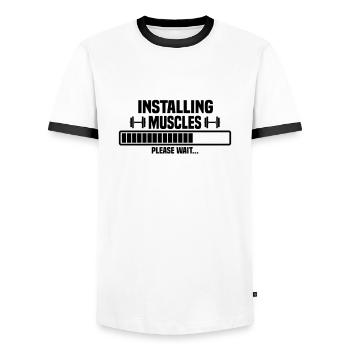Installing muscles – please wait - Men's Ringer Shirt - white/black - Front - AI Model Female 172 light (172cm) & AI Model Male 178 dark (178cm)