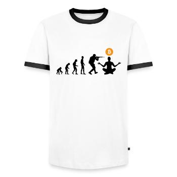Bitcoin evolution - Men's Ringer Shirt - white/black - Front - AI Model Female 172 light (172cm) & AI Model Male 178 dark (178cm)