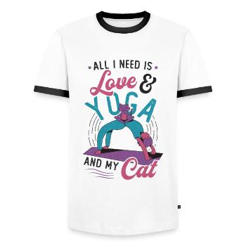 All I need is love and yoga - Men's Ringer Shirt - white/black - Front - AI Model Female 172 light (172cm) & AI Model Male 178 dark (178cm)