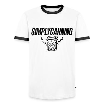 Simply Canning Homesteader Preserving Food Canner - Men's Ringer Shirt - white/black - Front - AI Model Female 172 light (172cm) & AI Model Male 178 dark (178cm)