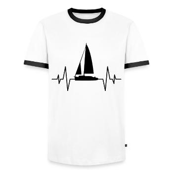 Segelboot Herzschlag - Männer Kontrast-T-Shirt - Weiß/Schwarz - Vorne - AI Model Female 172 light (172cm) & AI Model Male 178 dark (178cm)