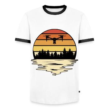 Retro Graphic Drone Flying Quadcopter Pilot RC Dro - Men's Ringer Shirt - white/black - Front - AI Model Female 172 light (172cm) & AI Model Male 178 dark (178cm)
