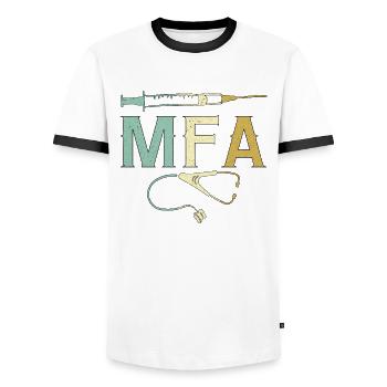 Arzthelferin MFA Krankenschwester Pflegekraft crna - Männer Kontrast-T-Shirt - Weiß/Schwarz - Vorne - AI Model Female 172 light (172cm) & AI Model Male 178 dark (178cm)