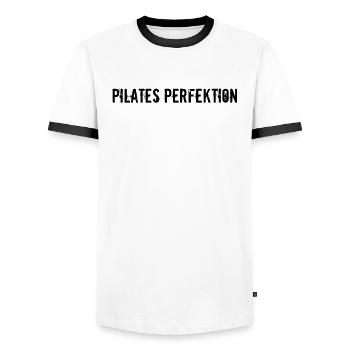 Pilates - Pilates Perfektion - Männer Kontrast-T-Shirt - Weiß/Schwarz - Vorne - AI Model Female 172 light (172cm) & AI Model Male 178 dark (178cm)