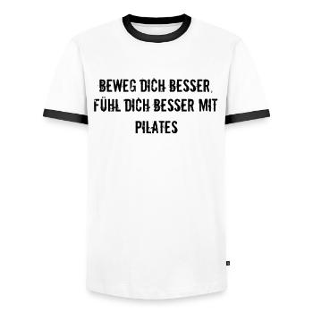 Pilates - Beweg dich besser, fühl dich besser mit - Männer Kontrast-T-Shirt - Weiß/Schwarz - Vorne - AI Model Female 172 light (172cm) & AI Model Male 178 dark (178cm)