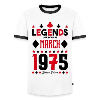 cadeau d'anniversaire Mars 1975. jeux de carte . - T-shirt contrasté Homme - blanc/noir - Devant - AI Model Female 172 light (172cm) & AI Model Male 178 dark (178cm)