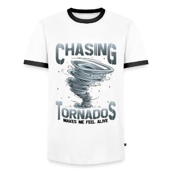 The hunt for tornadoes makes me feel alive - Men's Ringer Shirt - white/black - Front - AI Model Female 172 light (172cm) & AI Model Male 178 dark (178cm)